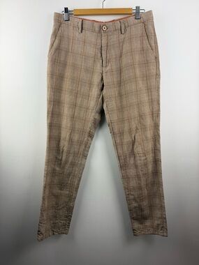 Massimo Dutti Slim Fit Linen Cotton Glen Check Trousers Mens 31